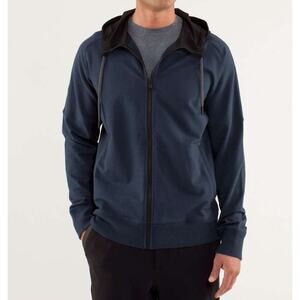 Lululemon Mens Studio Full Zip Hoodie Black Iris Blue Size Large